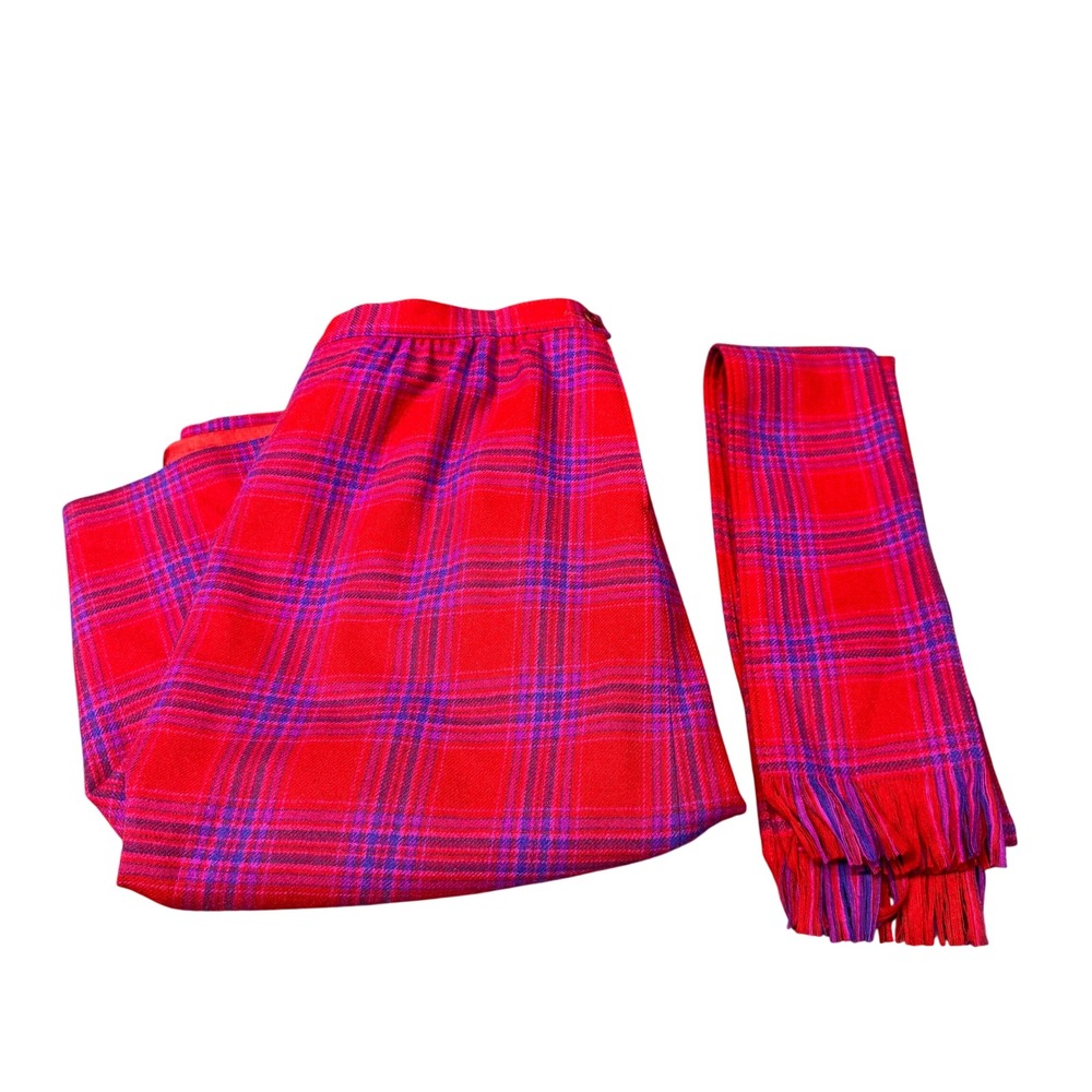 Vintage Pendleton Skirt Womens 18 (33x27) Plaid Red Vintage Wool Set With Scarf